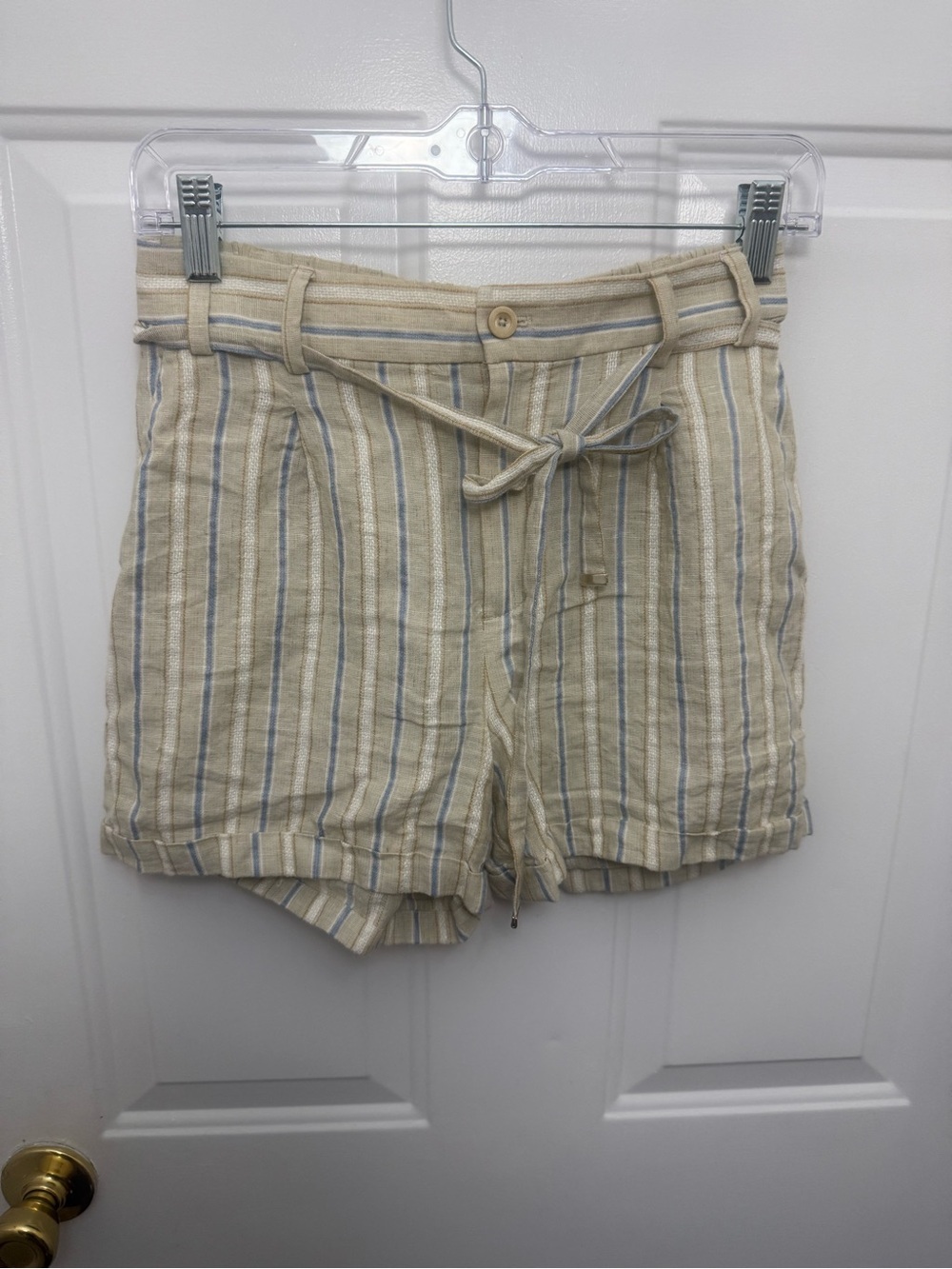 Massimo Dutti Striped Linen Blend Shorts Size 4 High Waist Summer Vacation